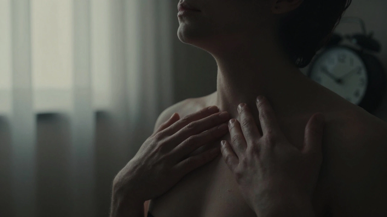 Hands gently touching in the dark, lit by faint streetlight, capturing a tender, wordless connection.